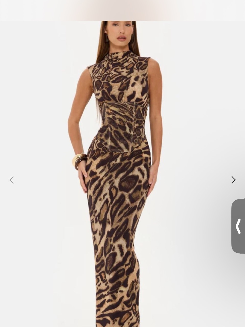 Sleeveless Leopard-Print Maxi Dress in Brown
